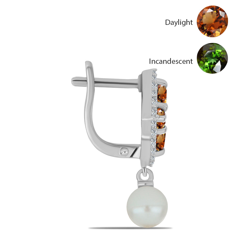 Ezüst Fülbevaló Minősített laboratóriumban előállított Anatóliai Zultanit-tal és Fehér Édesvízi Kagylógyönggyel 2 