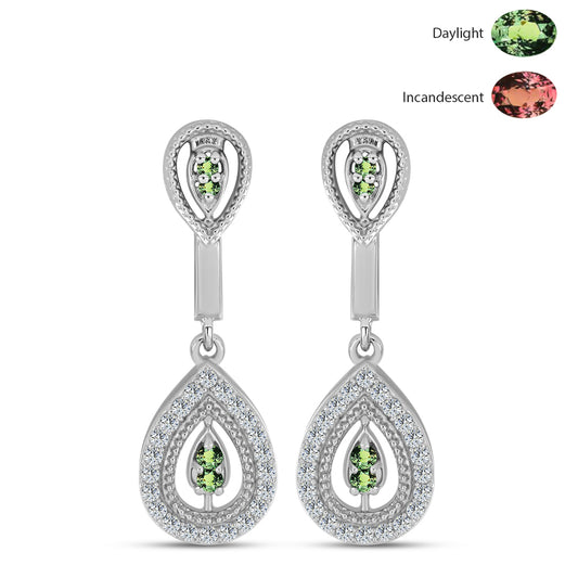 Ezüst Fülbevaló Természetes Alexandrittal és Fehér Topázzal