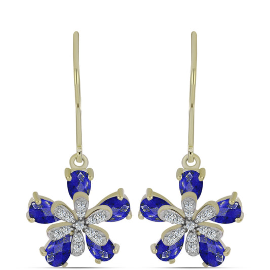 Arannyal Bevont Ezüst Fülbevaló Lapisz Lazulival és Fehér Topázzal