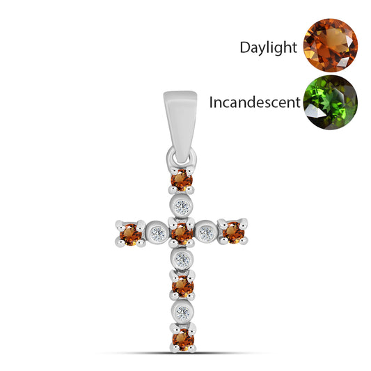 Kereszt Ezüst Medál Minősített laboratóriumban előállított Anatóliai Zultanit-tal és Fehér Topázzal