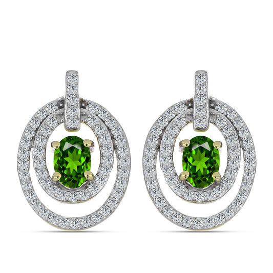 Arannyal Bevont Ezüst Fülbevaló Szivárvány Zafírral és Fehér Topázzal