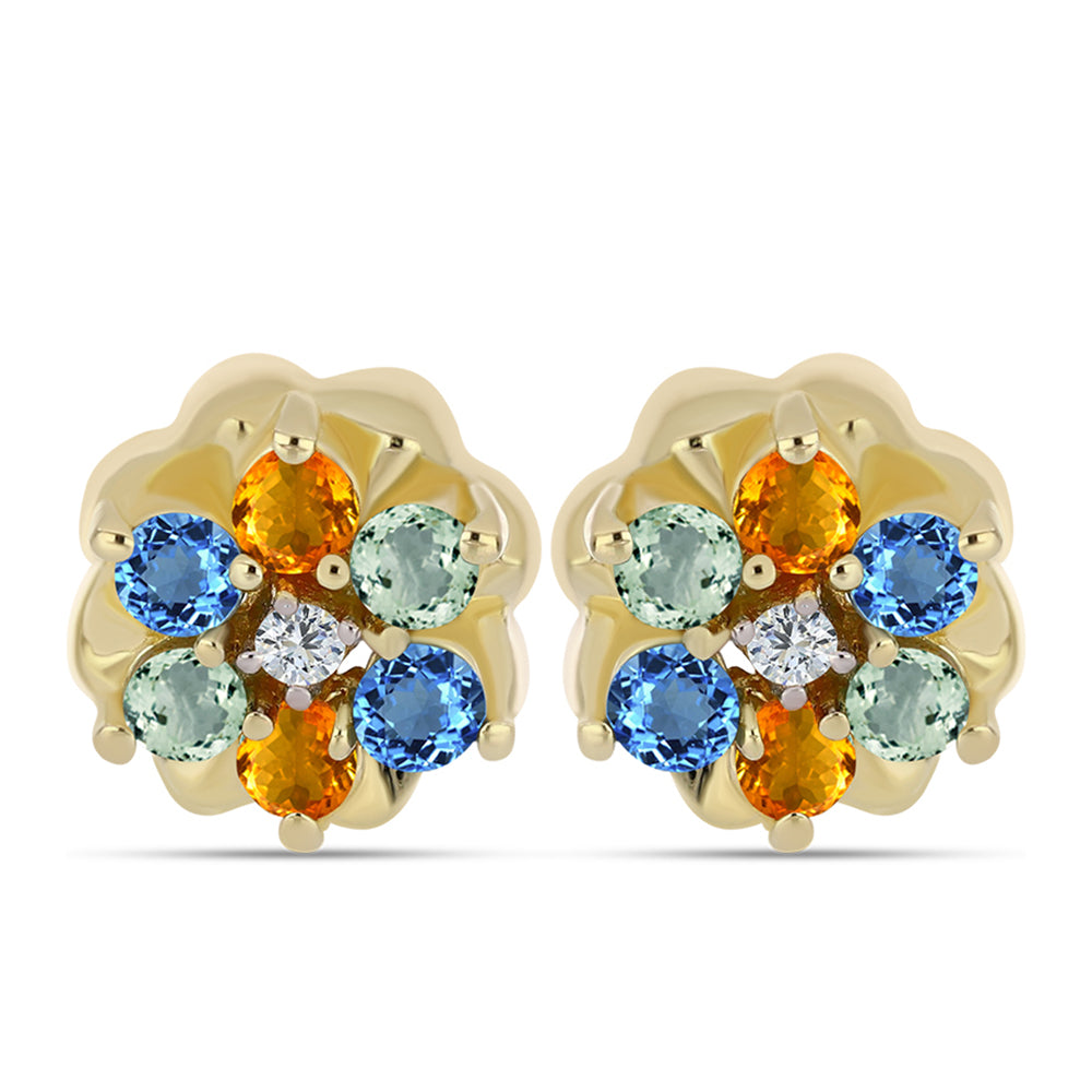 Arannyal Bevont Ezüst Fülbevaló Szivárvány Zafírral és Fehér Topázzal