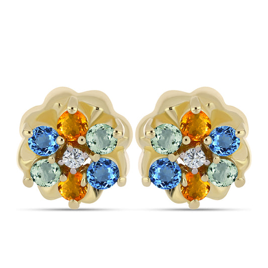 Arannyal Bevont Ezüst Fülbevaló Szivárvány Zafírral és Fehér Topázzal