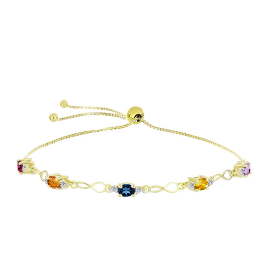 Arannyal Bevont Ezüst Karkötő Szivárvány Zafírral és Fehér Topázzal