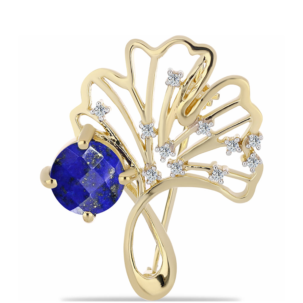 Arannyal Bevont Ezüst Bross Lapisz Lazulival és Fehér Topázzal 1 
