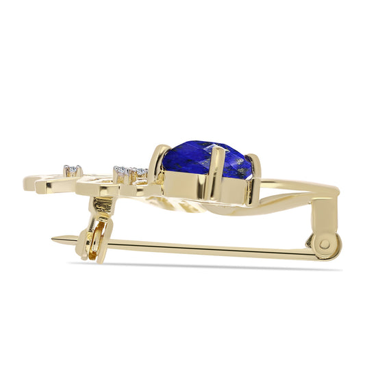 Arannyal Bevont Ezüst Bross Lapisz Lazulival és Fehér Topázzal