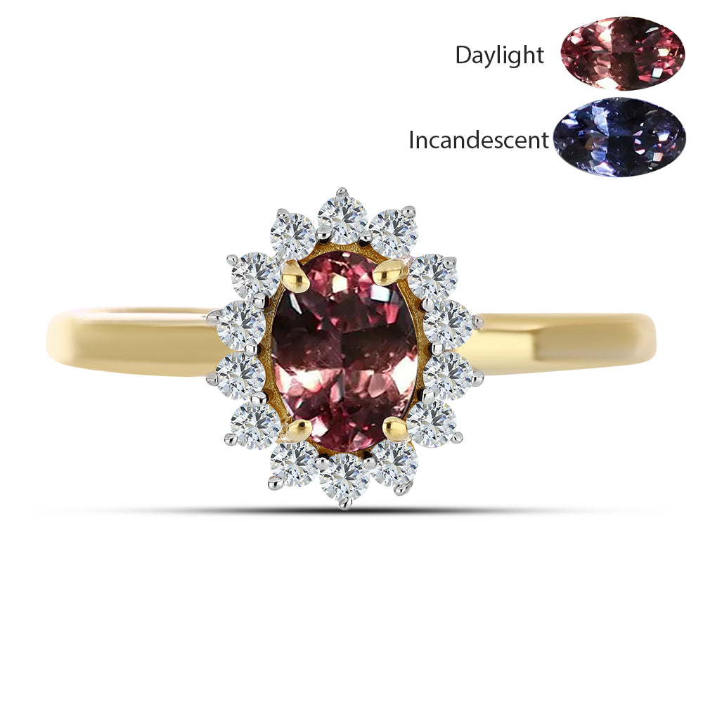 Arannyal Bevont Ezüst Gyűrű Tsivory Színváltós Gránáttal és Fehér Topázzal