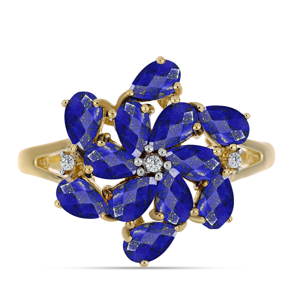 Arannyal Bevont Ezüst Gyűrű Lapisz Lazulival és Fehér Topázzal