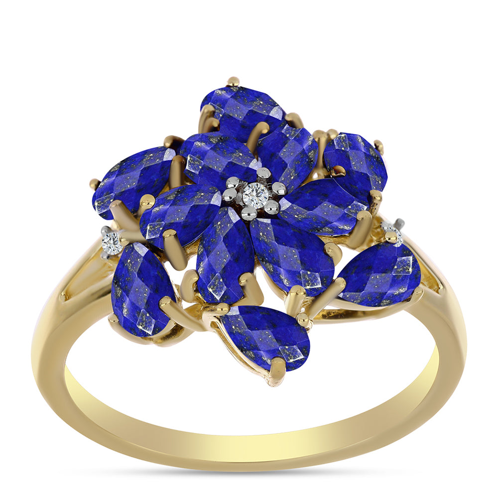 Arannyal Bevont Ezüst Gyűrű Lapisz Lazulival és Fehér Topázzal 3 