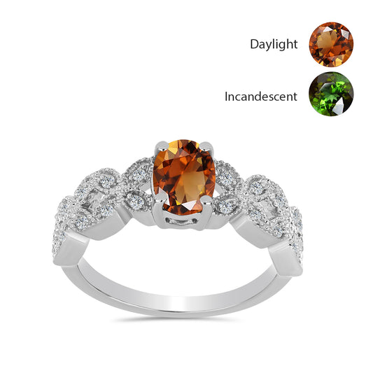 Ezüst Gyűrű Minősített laboratóriumban előállított Anatóliai Zultanit-tal és Fehér Topázzal