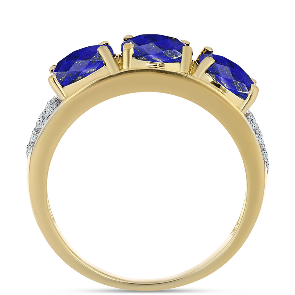 Arannyal Bevont Ezüst Gyűrű Lapisz Lazulival és Fehér Topázzal 3 