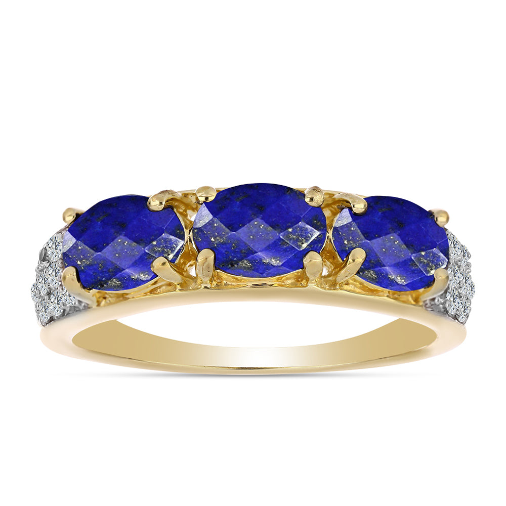 Arannyal Bevont Ezüst Gyűrű Lapisz Lazulival és Fehér Topázzal