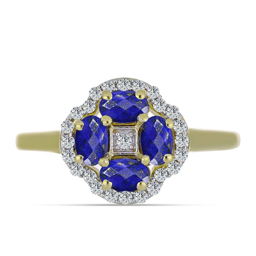 Arannyal Bevont Ezüst Gyűrű Lapisz Lazulival és Fehér Topázzal 1 