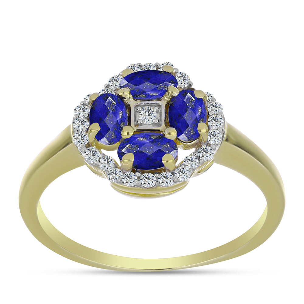 Arannyal Bevont Ezüst Gyűrű Lapisz Lazulival és Fehér Topázzal 3 