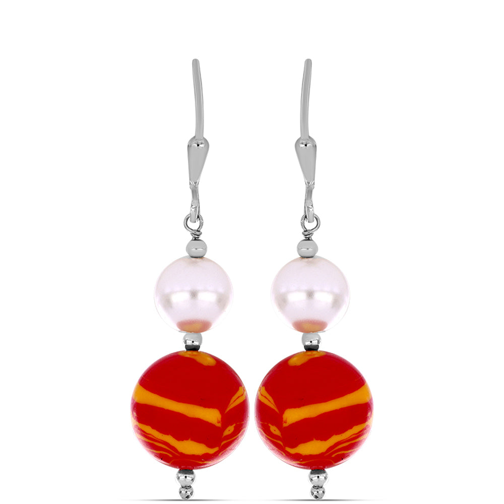 Ezüst Fülbevaló Oroszlán Mancs Jáspissal és Fehér Édesvízi Kagylógyönggyel 1 