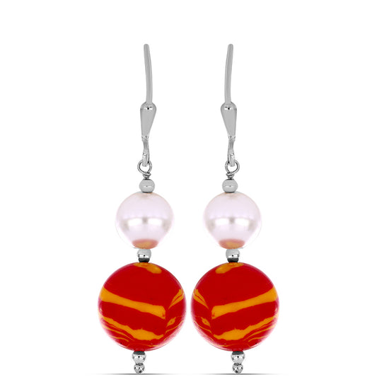 Ezüst Fülbevaló Oroszlán Mancs Jáspissal és Fehér Édesvízi Kagylógyönggyel