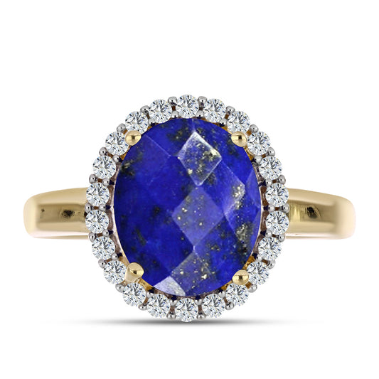 Arannyal Bevont Ezüst Gyűrű Lapisz Lazulival és Fehér Topázzal