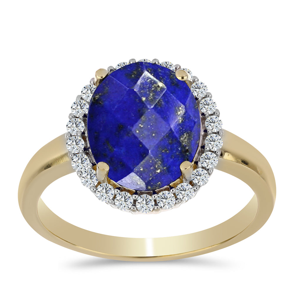 Arannyal Bevont Ezüst Gyűrű Lapisz Lazulival és Fehér Topázzal