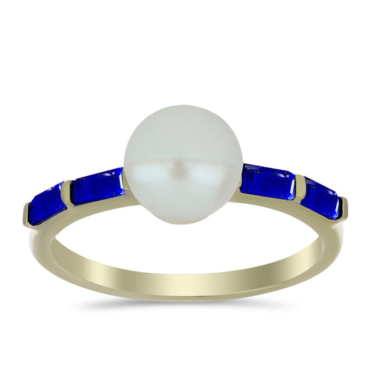 Arannyal Bevont Ezüst Gyűrű Lapisz Lazulival és Fehér Édesvízi Kagylógyönggyel
