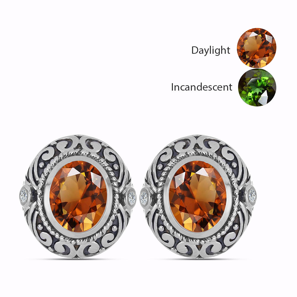 Ezüst Fülbevaló Minősített laboratóriumban előállított Anatóliai Zultanit-tal és Fehér Topázzal 1 