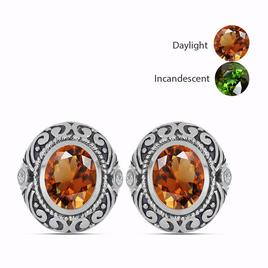 Ezüst Fülbevaló Minősített laboratóriumban előállított Anatóliai Zultanit-tal és Fehér Topázzal