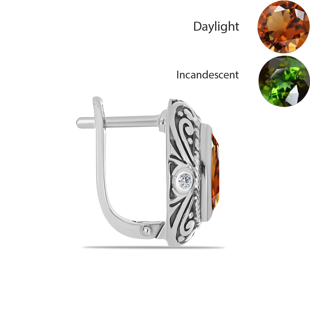 Ezüst Fülbevaló Minősített laboratóriumban előállított Anatóliai Zultanit-tal és Fehér Topázzal 2 