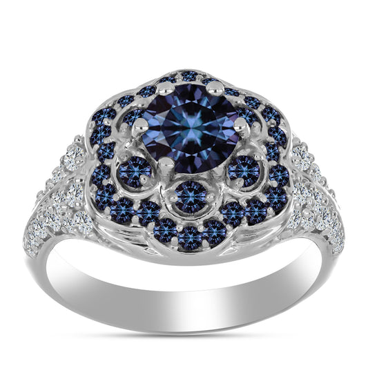 Ezüst Gyűrű "Császár Lila" Moissanite-tel és Fehér Topázzal