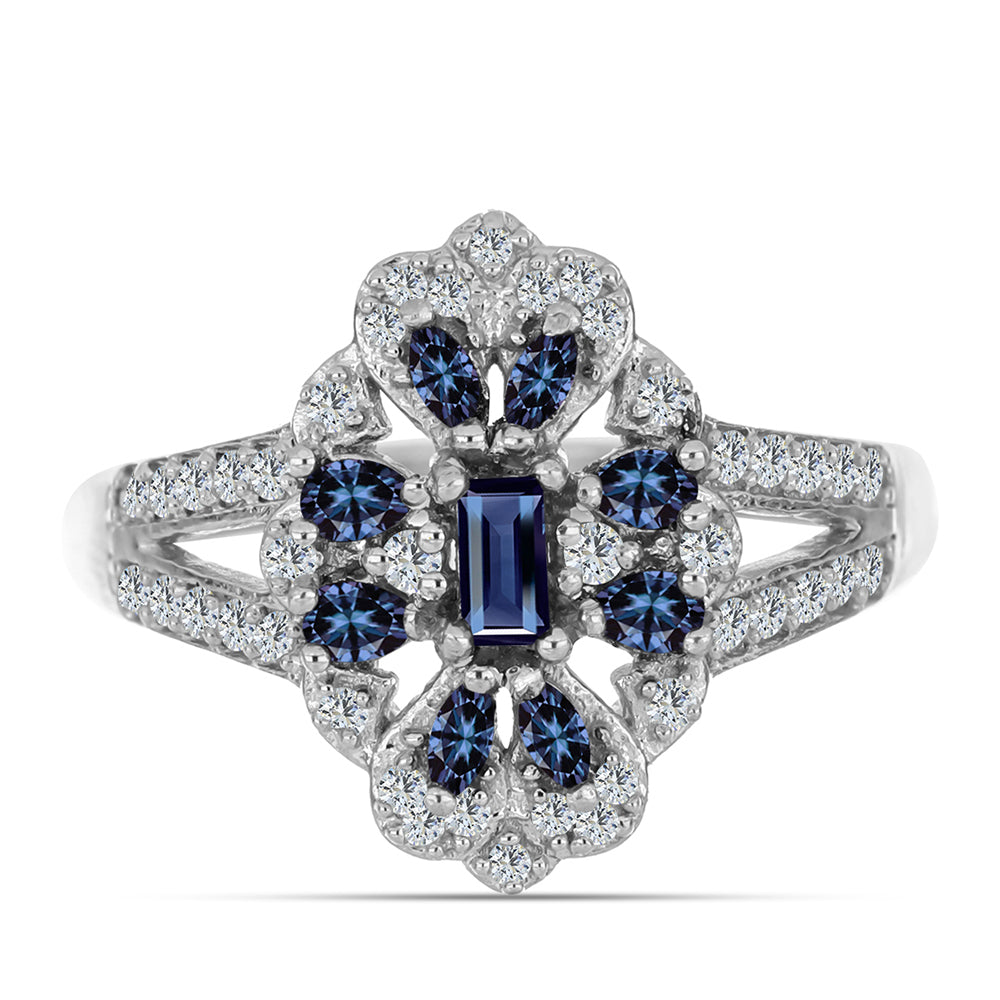 Ezüst Gyűrű "Császár Lila" Moissanite-tel és Fehér Topázzal