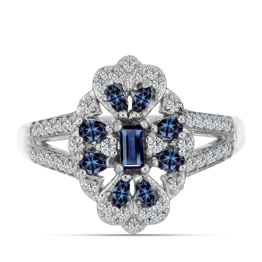 Ezüst Gyűrű "Császár Lila" Moissanite-tel és Fehér Topázzal