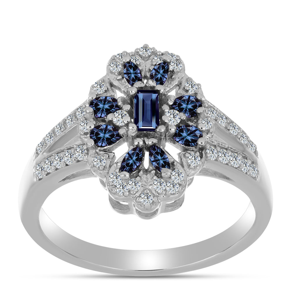 Ezüst Gyűrű "Császár Lila" Moissanite-tel és Fehér Topázzal 3 