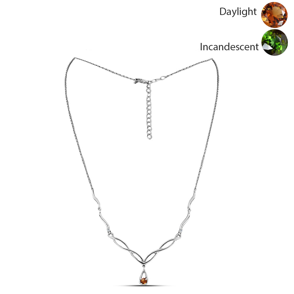Ezüst Nyaklánc Minősített laboratóriumban előállított Anatóliai Zultanit-tal és Fehér Topázzal