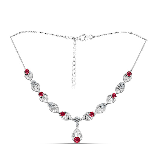 Ezüst Nyaklánc Madagaszkári Rubinnal és Fehér Topázzal