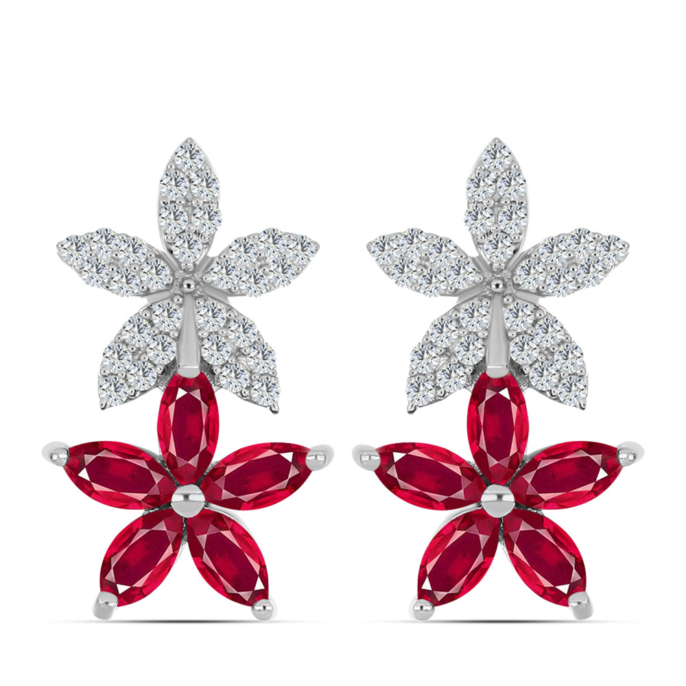 Ezüst Fülbevaló Madagaszkári Rubinnal és Fehér Topázzal 1 