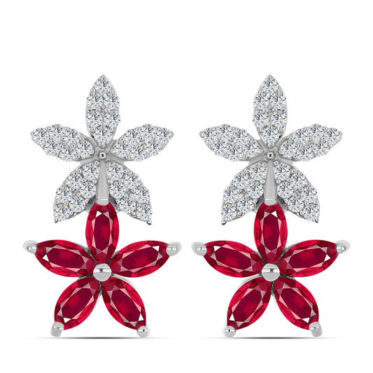 Ezüst Fülbevaló Madagaszkári Rubinnal és Fehér Topázzal