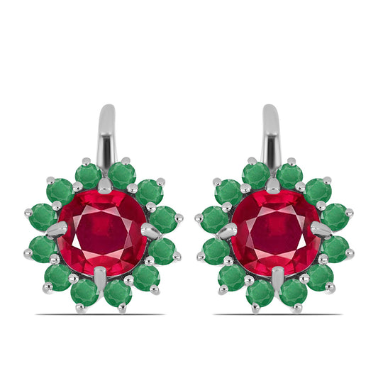 Ezüst Fülbevaló Madagaszkári Rubinnal és Brazil Smaragddal