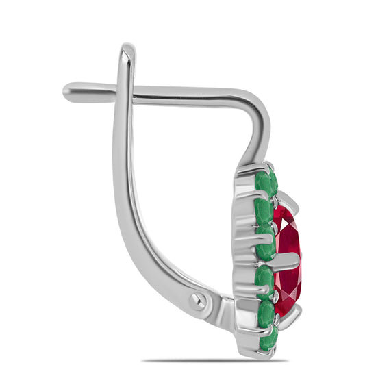 Ezüst Fülbevaló Madagaszkári Rubinnal és Brazil Smaragddal