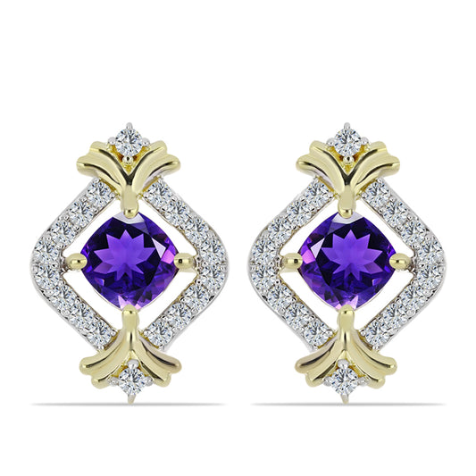 Arannyal Bevont Ezüst Fülbevaló Marokkói Ametiszttel és Fehér Topázzal
