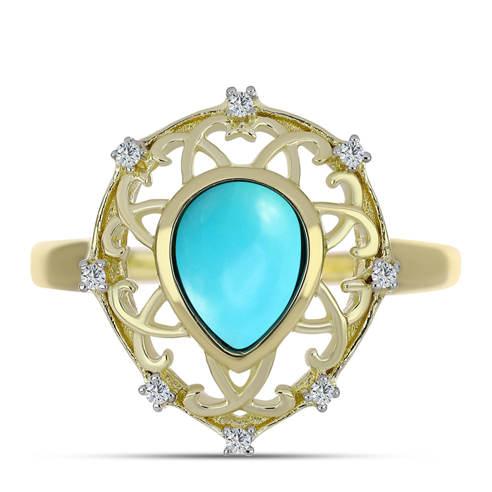 Arannyal Bevont Ezüst Gyűrű Csipkerózsika Türkizzel és Fehér Topázzal 1 