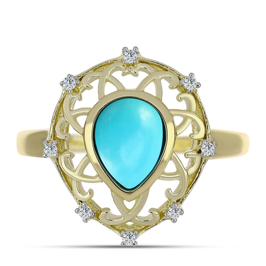 Arannyal Bevont Ezüst Gyűrű Csipkerózsika Türkizzel és Fehér Topázzal