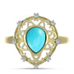Arannyal Bevont Ezüst Gyűrű Csipkerózsika Türkizzel és Fehér Topázzal