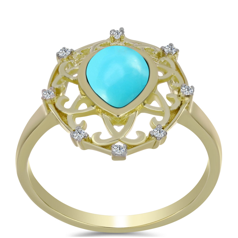 Arannyal Bevont Ezüst Gyűrű Csipkerózsika Türkizzel és Fehér Topázzal