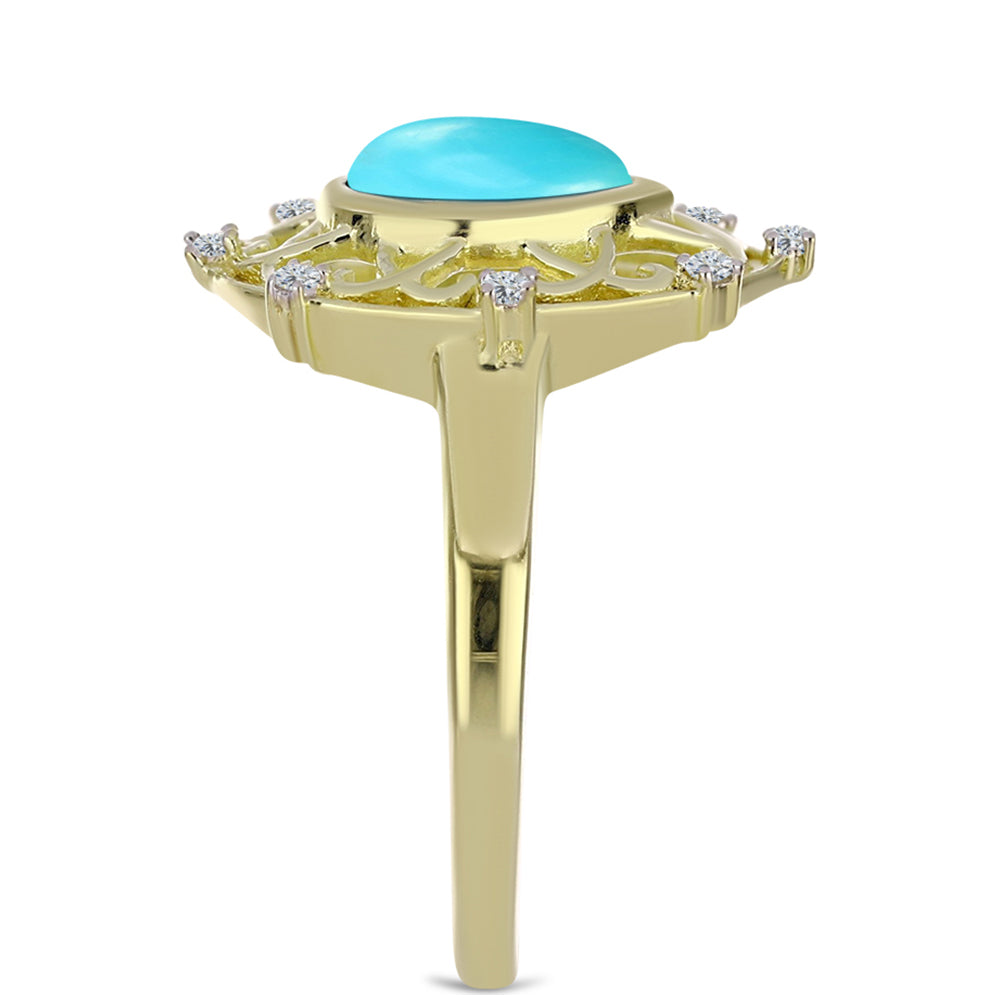 Arannyal Bevont Ezüst Gyűrű Csipkerózsika Türkizzel és Fehér Topázzal 4 