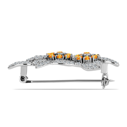 Ezüst Bross Padparadschai Zafírral és Fehér Topázzal