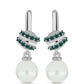 Ezüst Fülbevaló Zöldes Tengerkék Moissanite-tal és Fehér Édesvízi Kagylógyönggyel