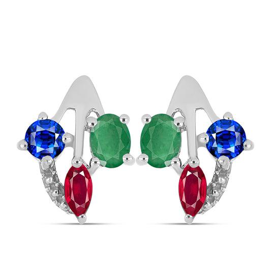 Ezüst Szett Madagaszkári Rubinnal és Brazil Smaragddal ( Fülbevaló+Gyűrű )