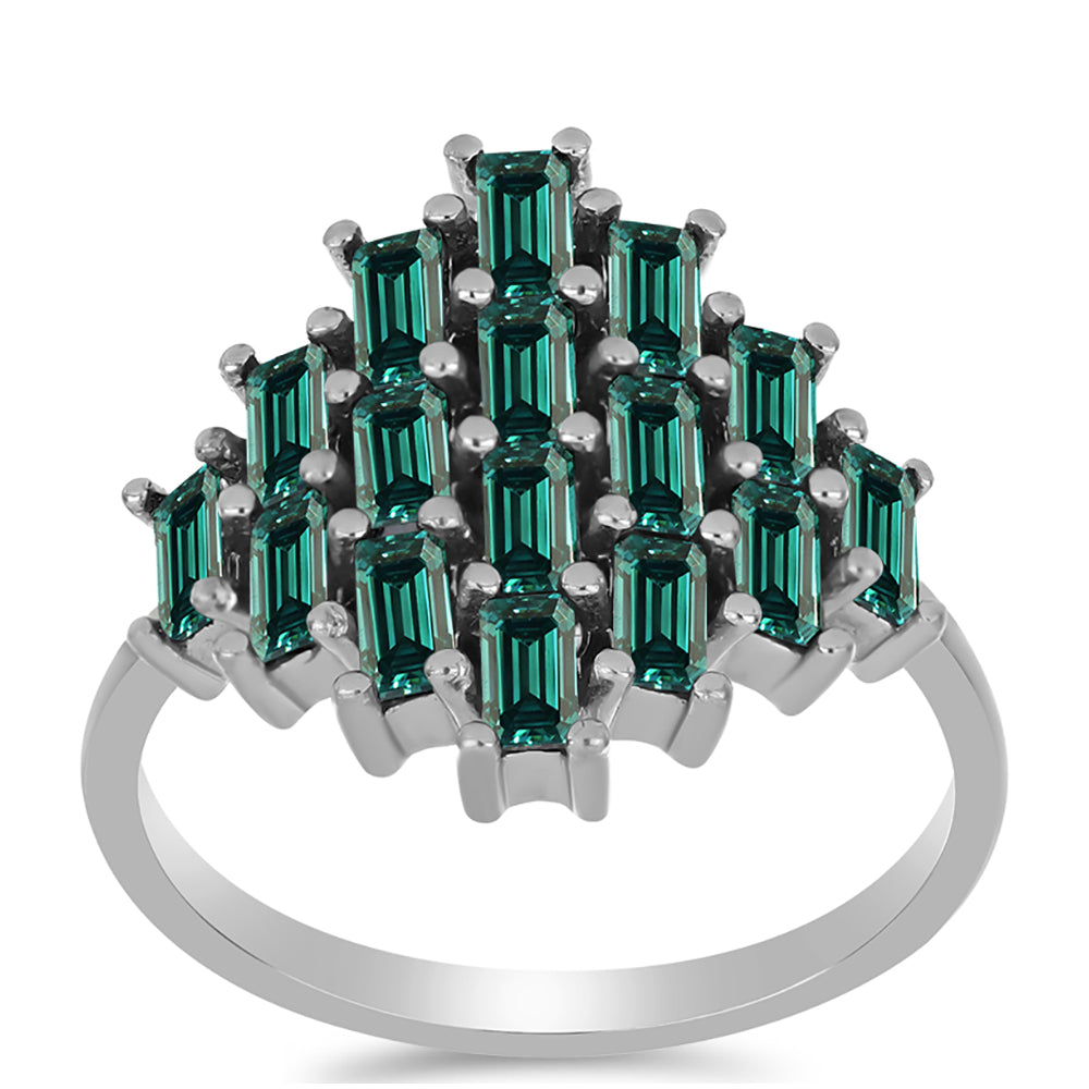 Ezüst Gyűrű Zöldes Tengerkék Moissanite-tal 3 