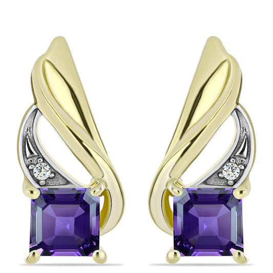 Arannyal Bevont Ezüst Fülbevaló Marokkói Ametiszttel és Fehér Topázzal