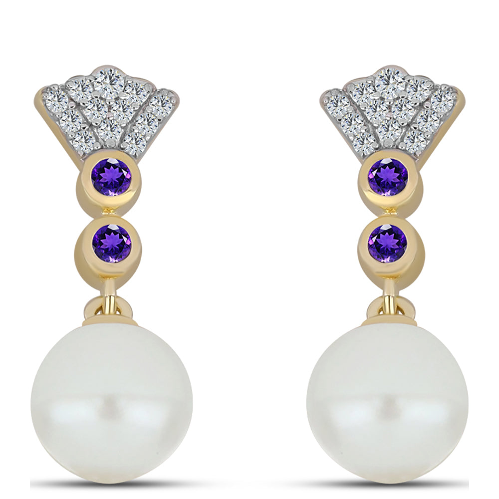 Arannyal Bevont Ezüst Medál Marokkói Ametiszttel és Fehér Édesvízi Kagylógyönggyel 1 