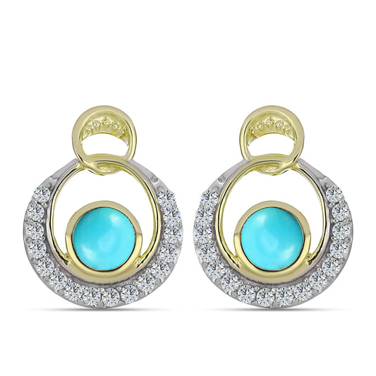 Arannyal Bevont Ezüst Fülbevaló Csipkerózsika Türkizzel és Fehér Topázzal