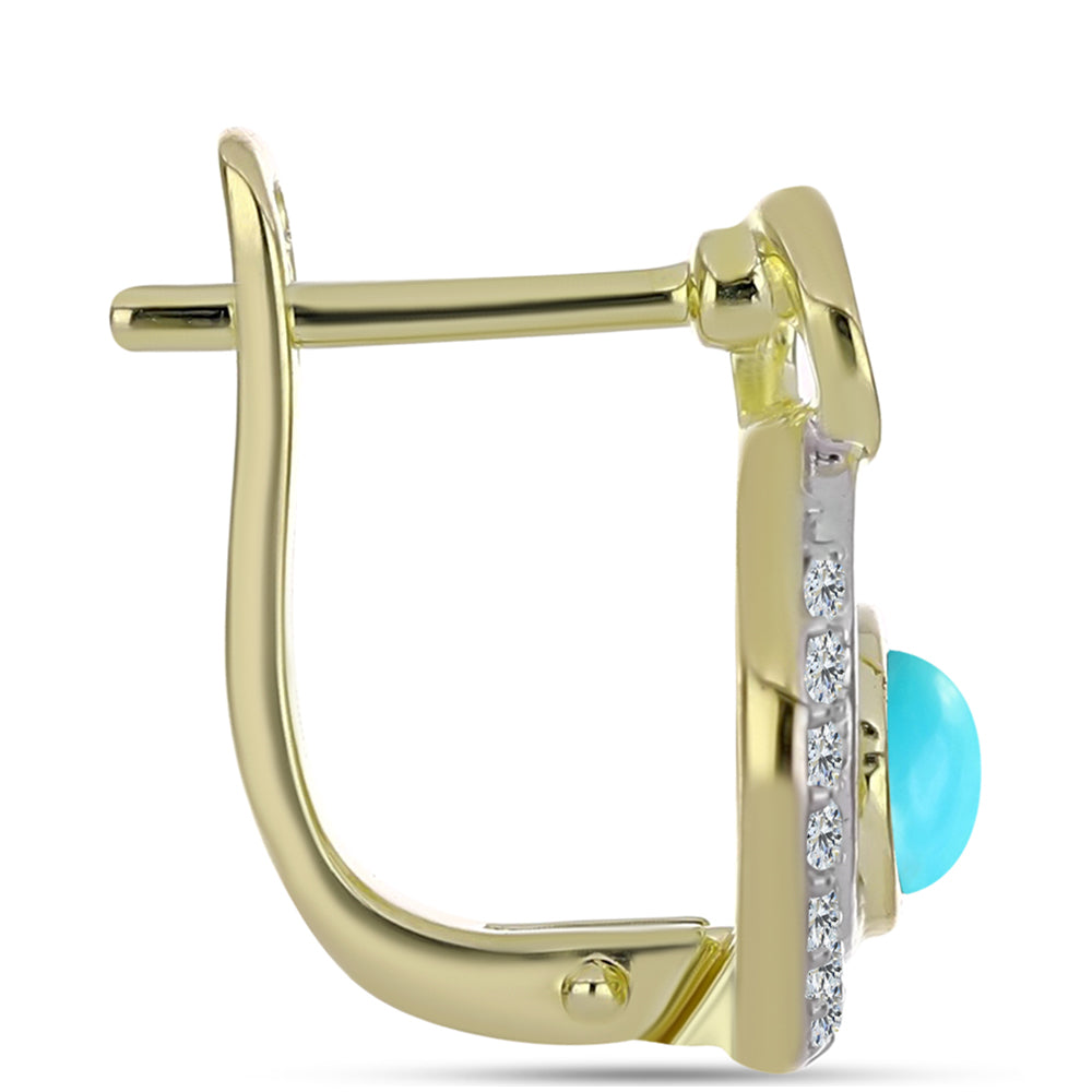 Arannyal Bevont Ezüst Fülbevaló Csipkerózsika Türkizzel és Fehér Topázzal 2 